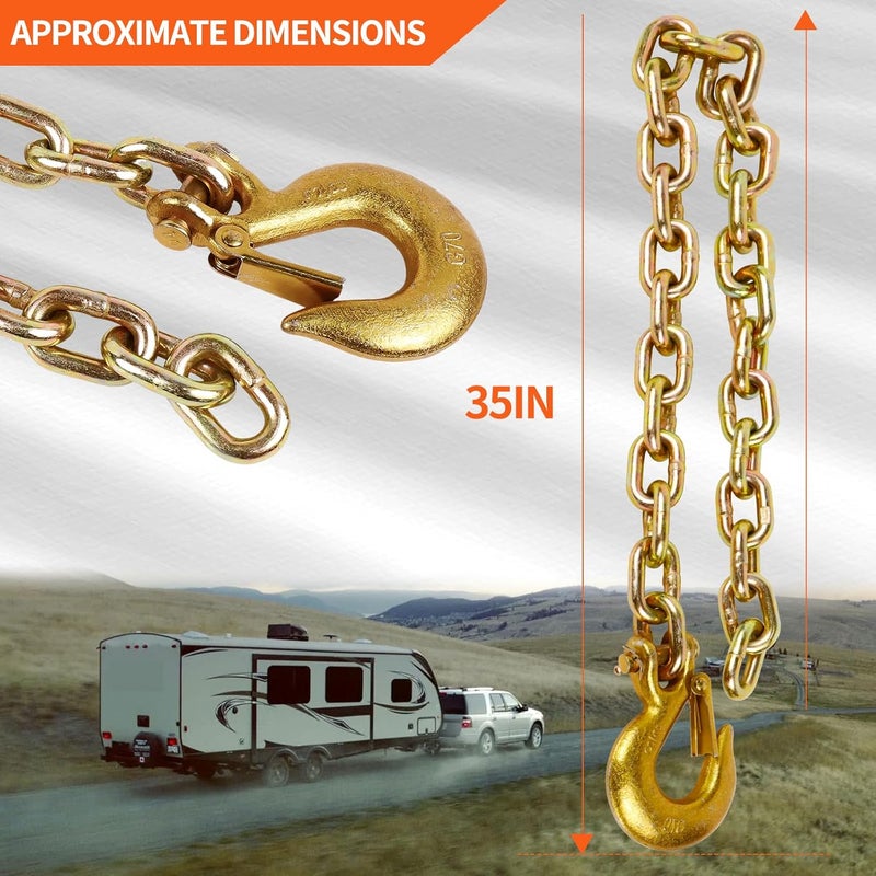 TeukRiGa 5/16" x 35" Grade 43 Trailer Safety Chain with Clevis Style Slip Hook 17,600 lbs Break Strength 2 Pcs (5/16" x 35") - Image 3